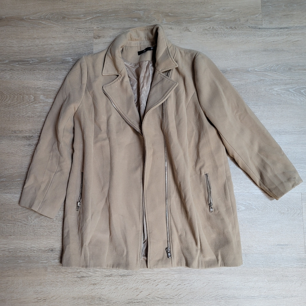 Missguided Long Tan Camel Zipper Dress Coat 20 2x